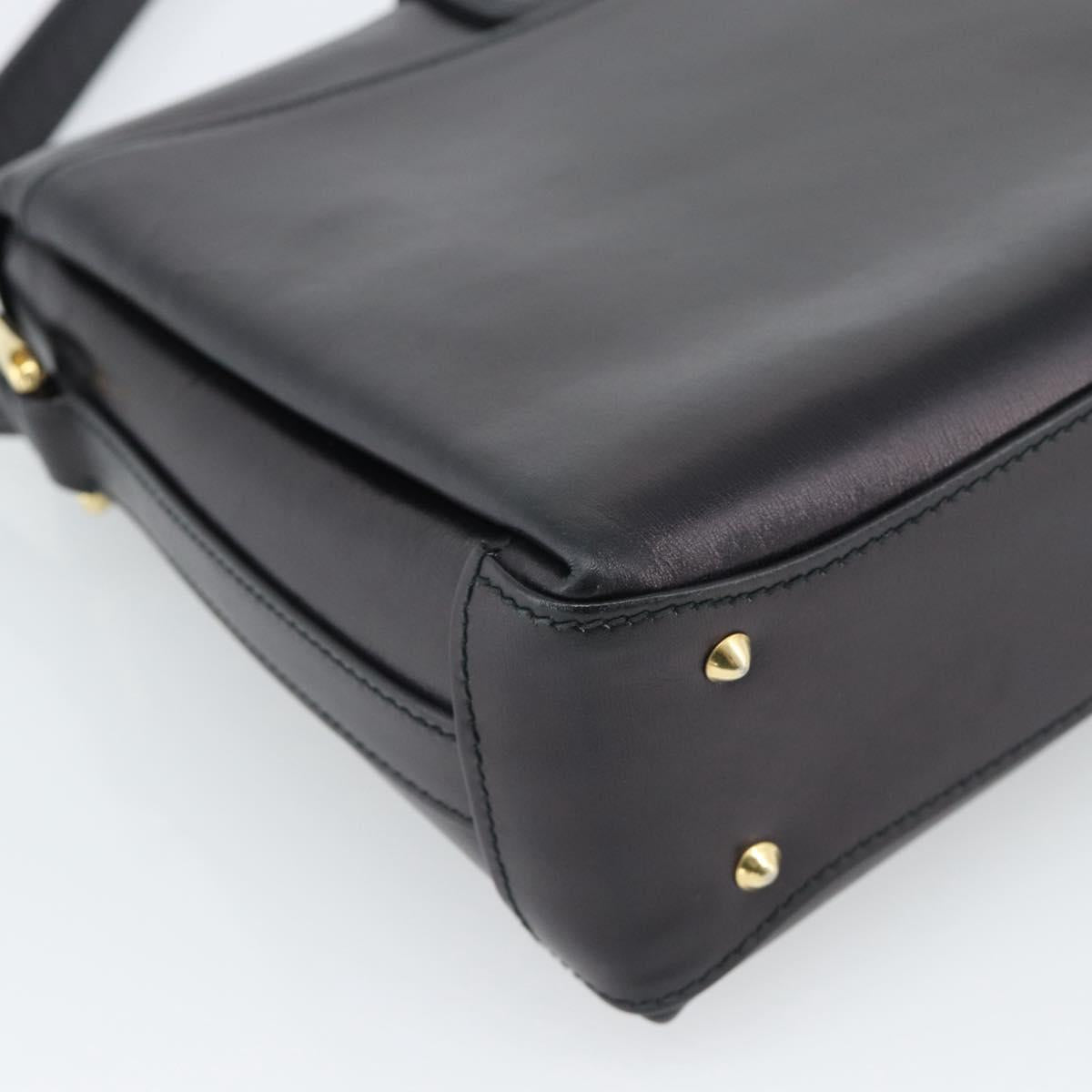 GUCCI Shoulder Bag Leather Black Gold Auth 189787A