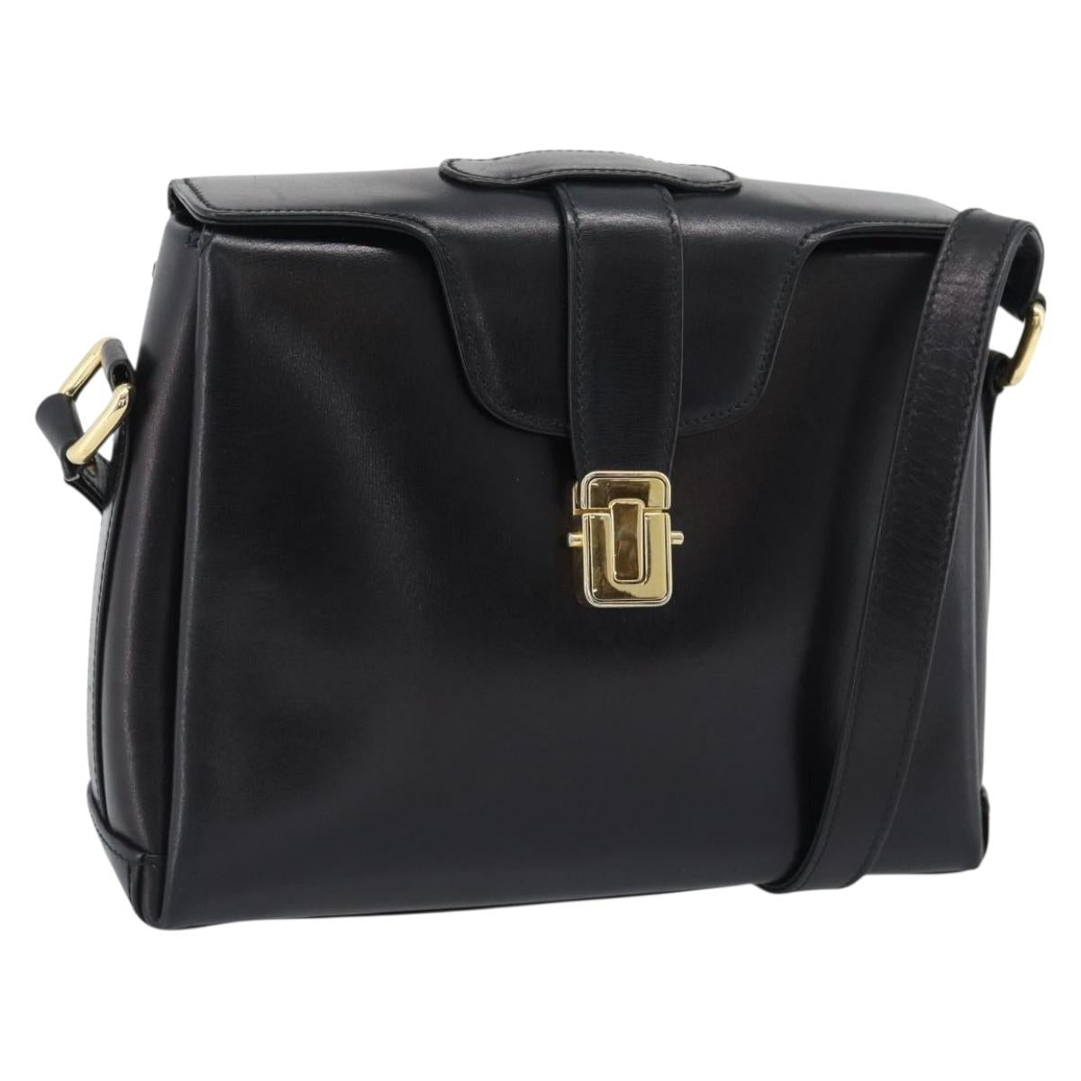 GUCCI Shoulder Bag Leather Black Gold Auth 189787A