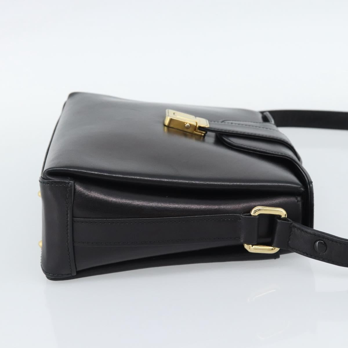 GUCCI Shoulder Bag Leather Black Gold Auth 189787A