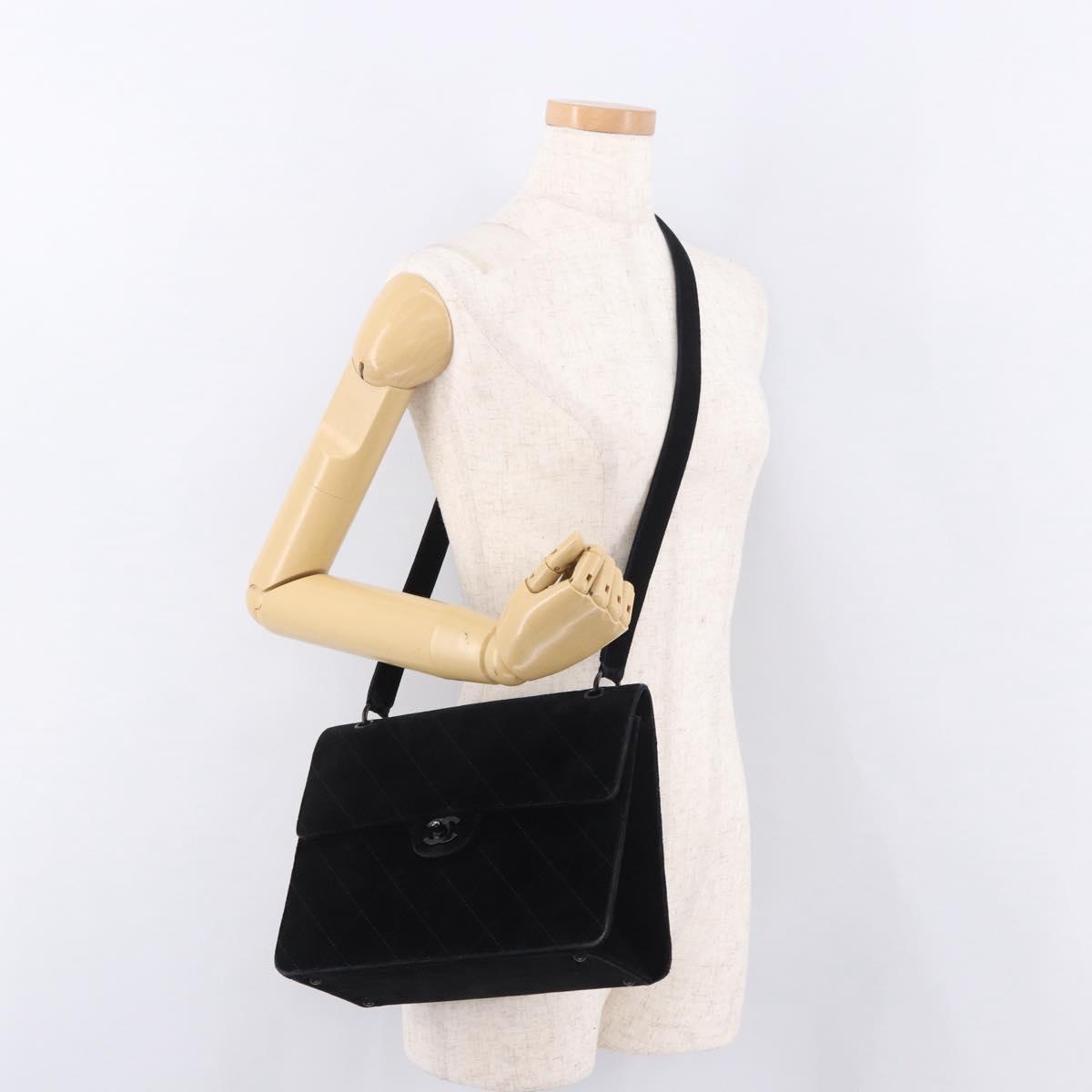 CHANEL Matelasse Chain Shoulder Bag Velor Black CC Auth 189792A
