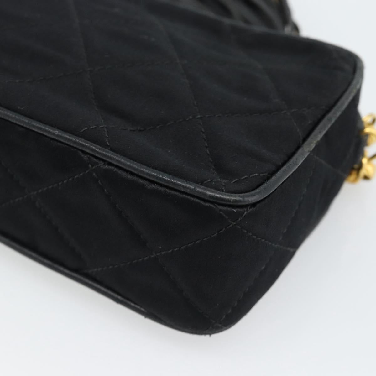 CHANEL Matelasse Chain Shoulder Bag Satin Black Gold CC Auth 189794V