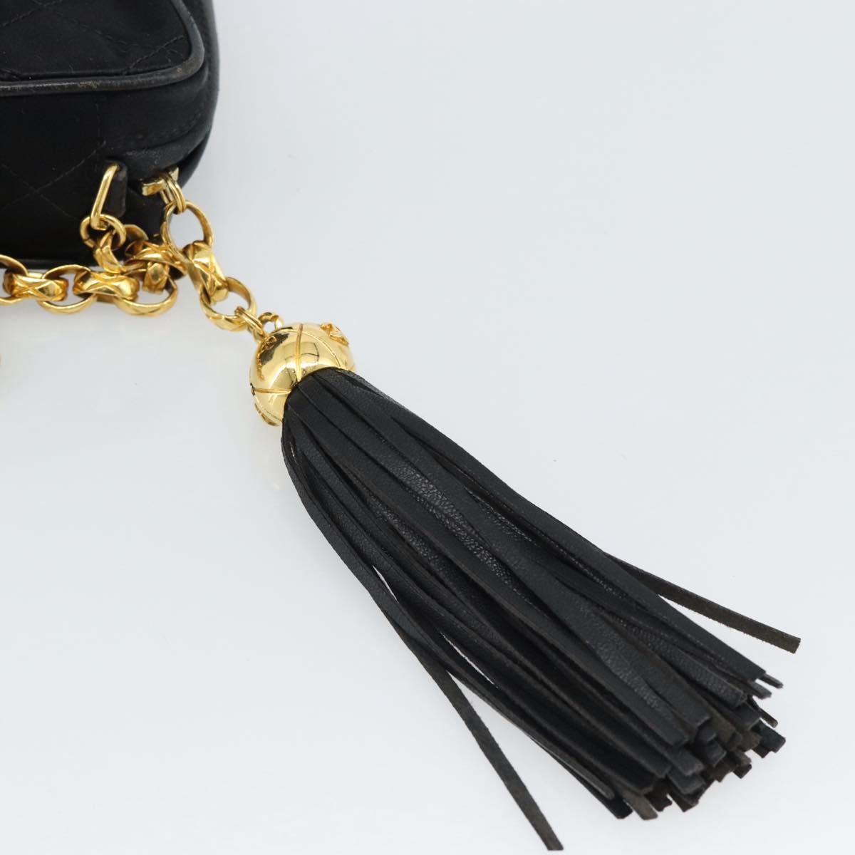 CHANEL Matelasse Chain Shoulder Bag Satin Black Gold CC Auth 189794V