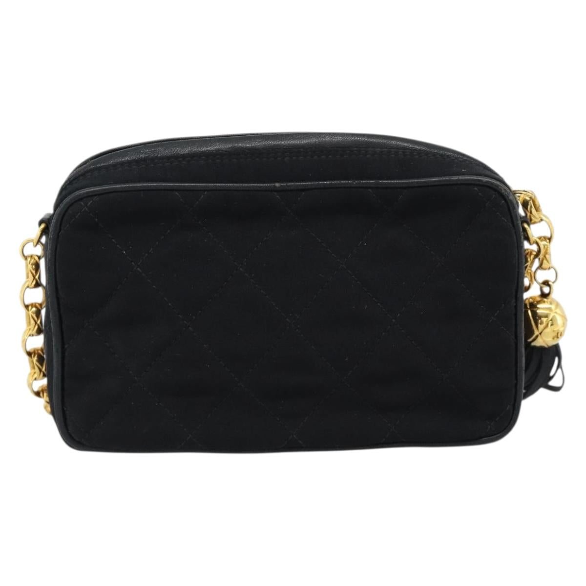 CHANEL Matelasse Chain Shoulder Bag Satin Black Gold CC Auth 189794V