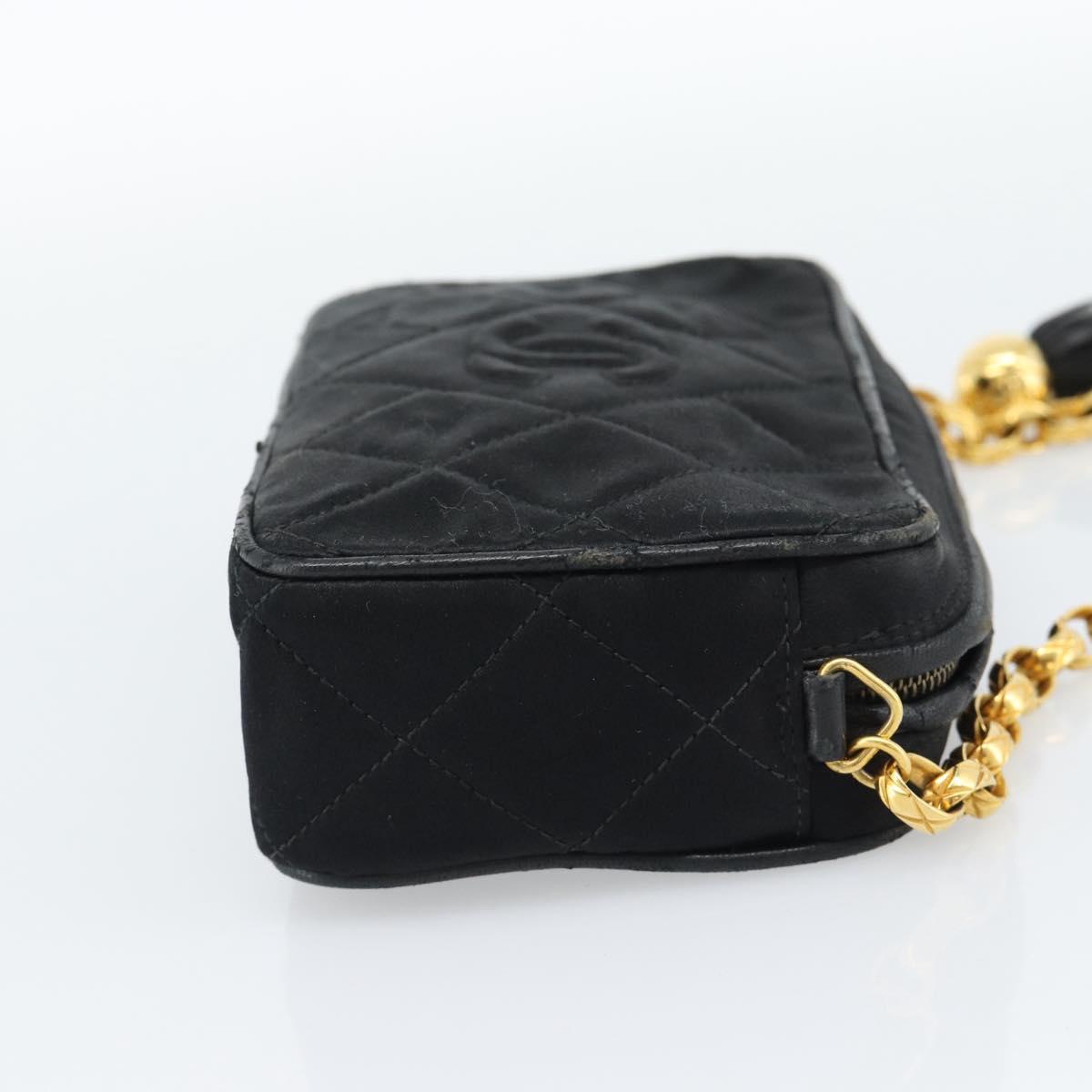 CHANEL Matelasse Chain Shoulder Bag Satin Black Gold CC Auth 189794V