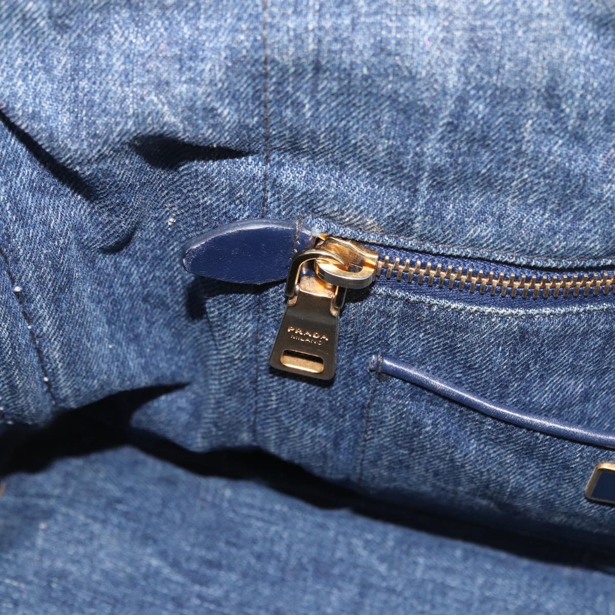 PRADA Canapa M Hand Bag Denim Blue Gold Auth 189795A