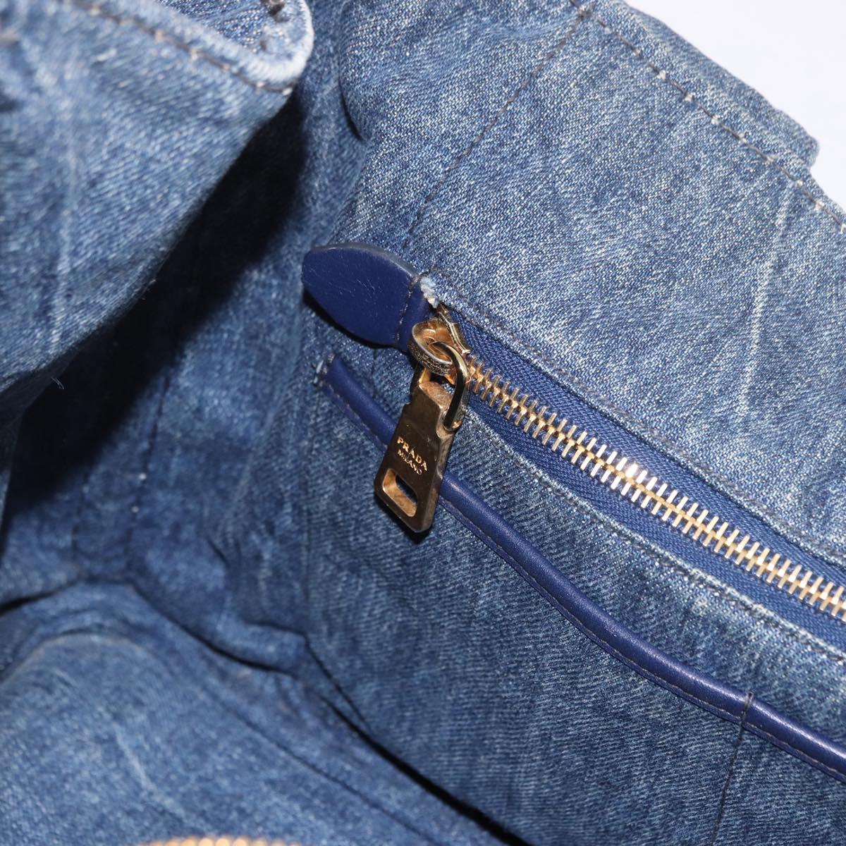 PRADA Canapa M Hand Bag Denim Blue Gold Auth 189795A