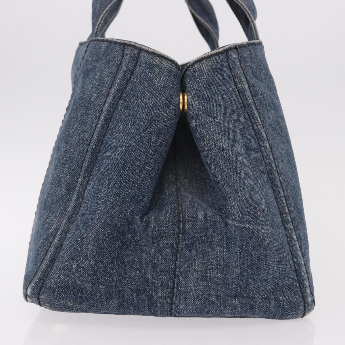PRADA Canapa M Hand Bag Denim Blue Gold Auth 189795A