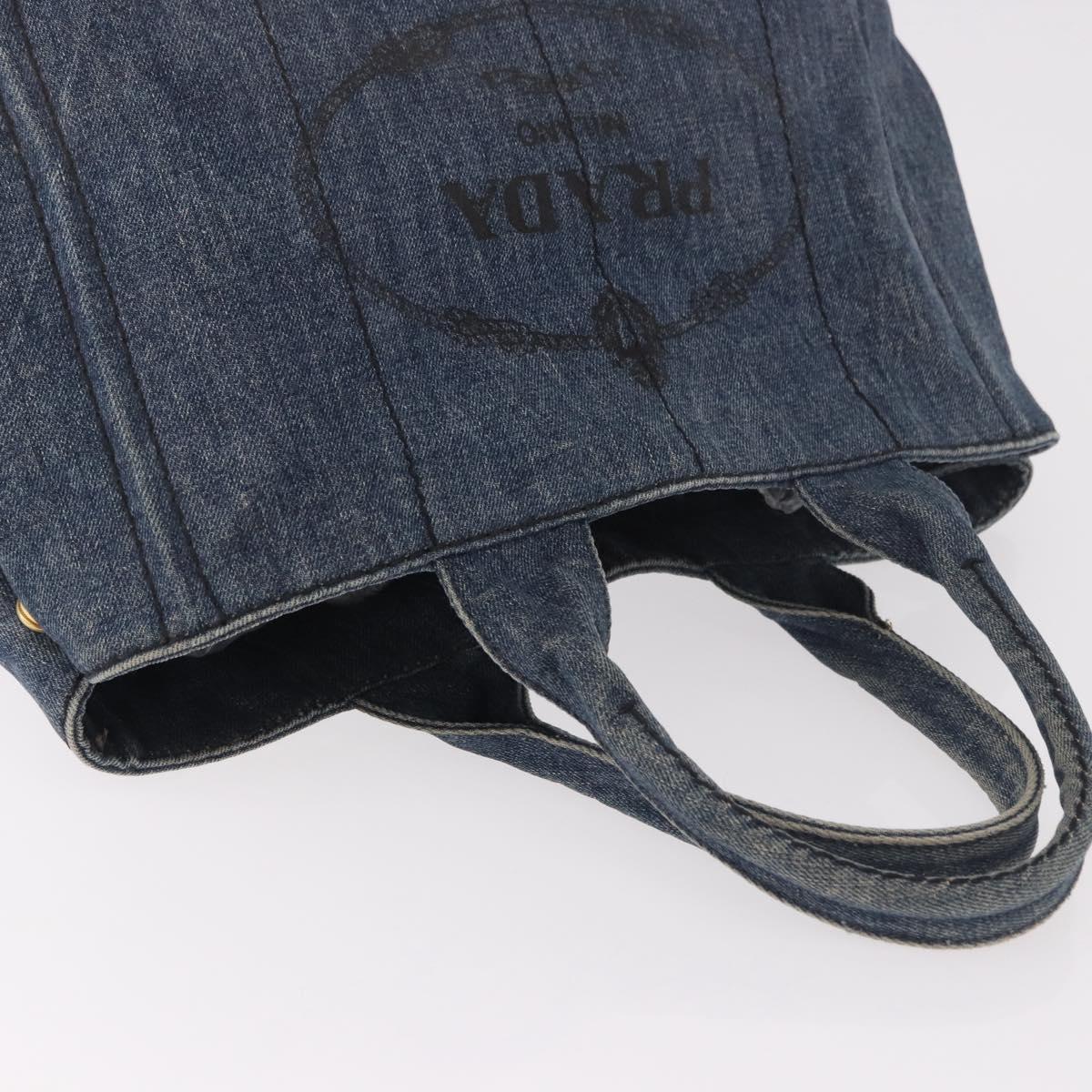 PRADA Canapa M Hand Bag Denim Blue Gold Auth 189795A
