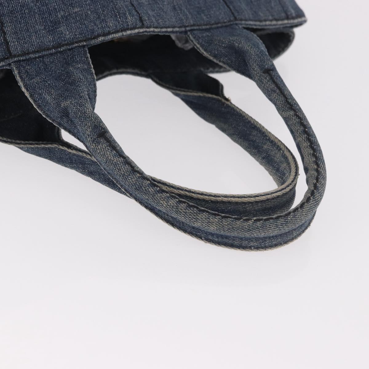 PRADA Canapa M Hand Bag Denim Blue Gold Auth 189795A