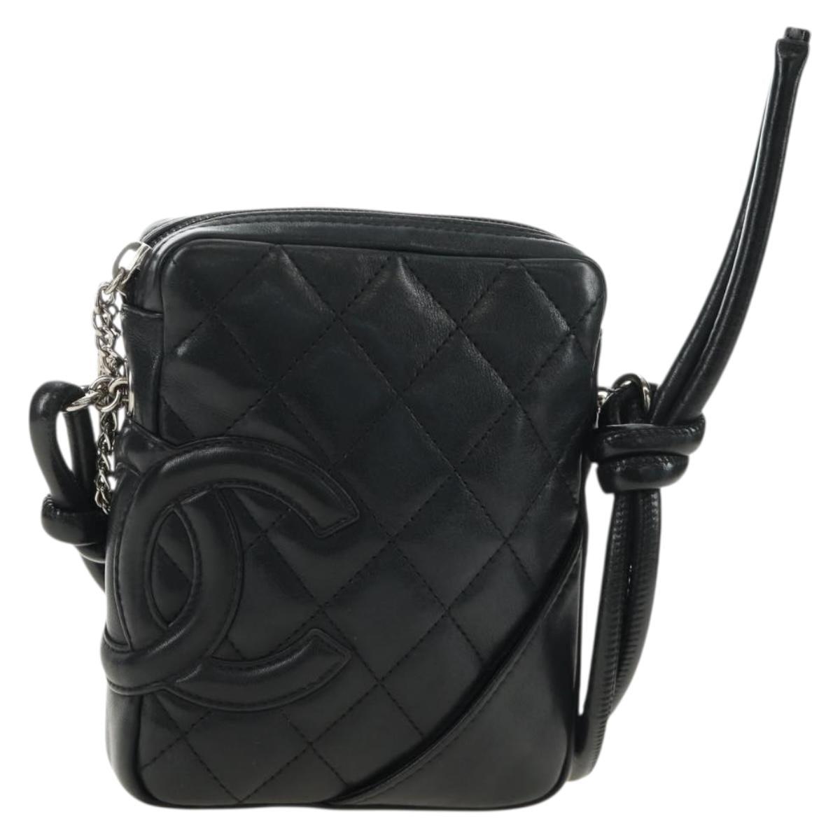 CHANEL Cambon Line Matelasse Shoulder Bag Leather Black Silver CC Auth 189797V