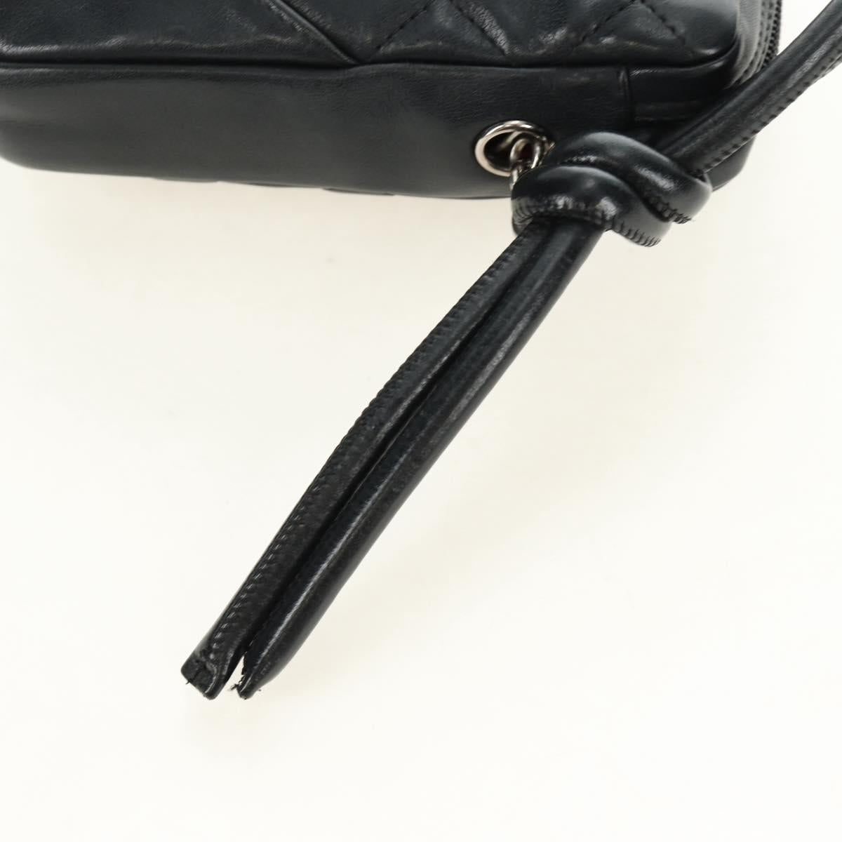 CHANEL Cambon Line Matelasse Shoulder Bag Leather Black Silver CC Auth 189797V