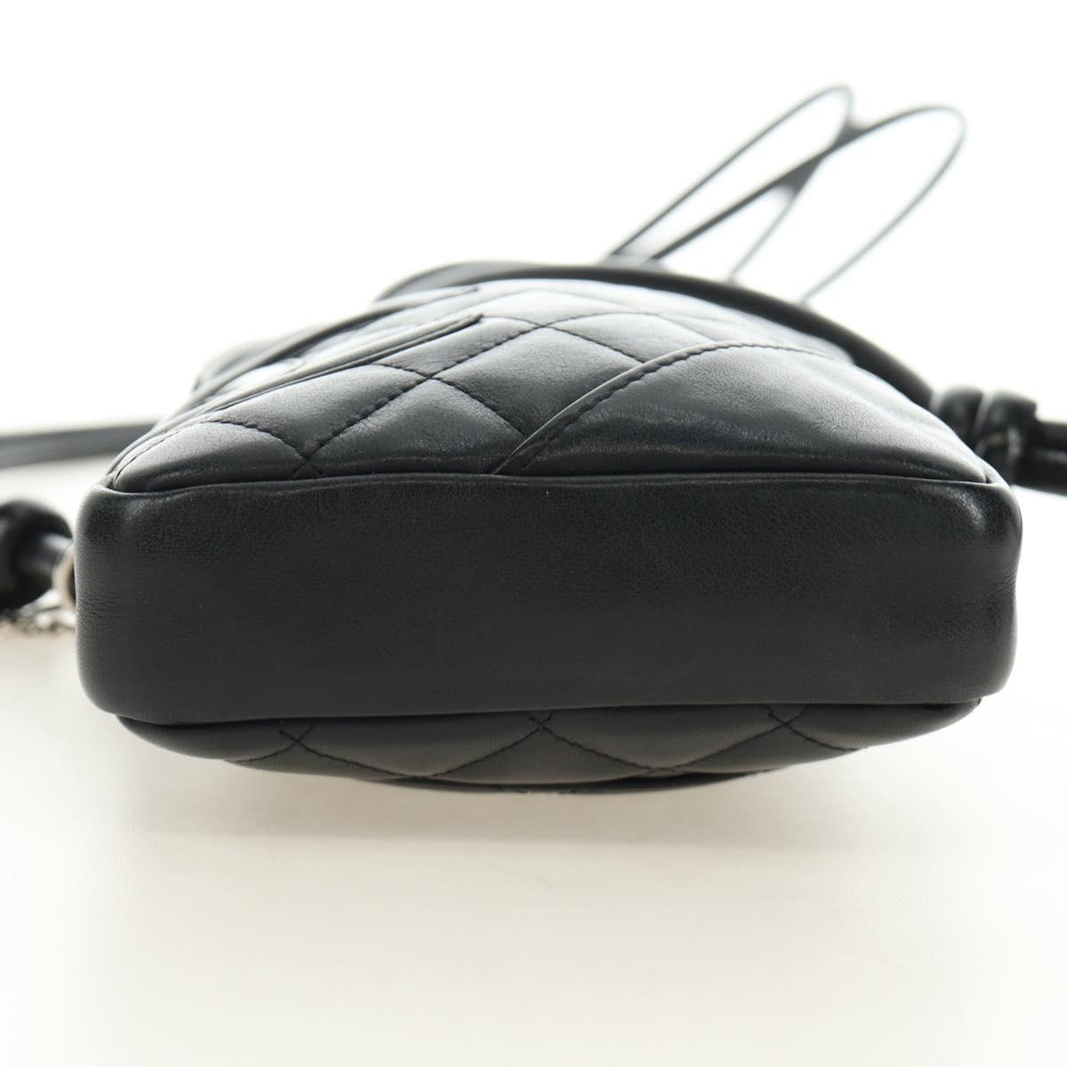CHANEL Cambon Line Matelasse Shoulder Bag Leather Black Silver CC Auth 189797V