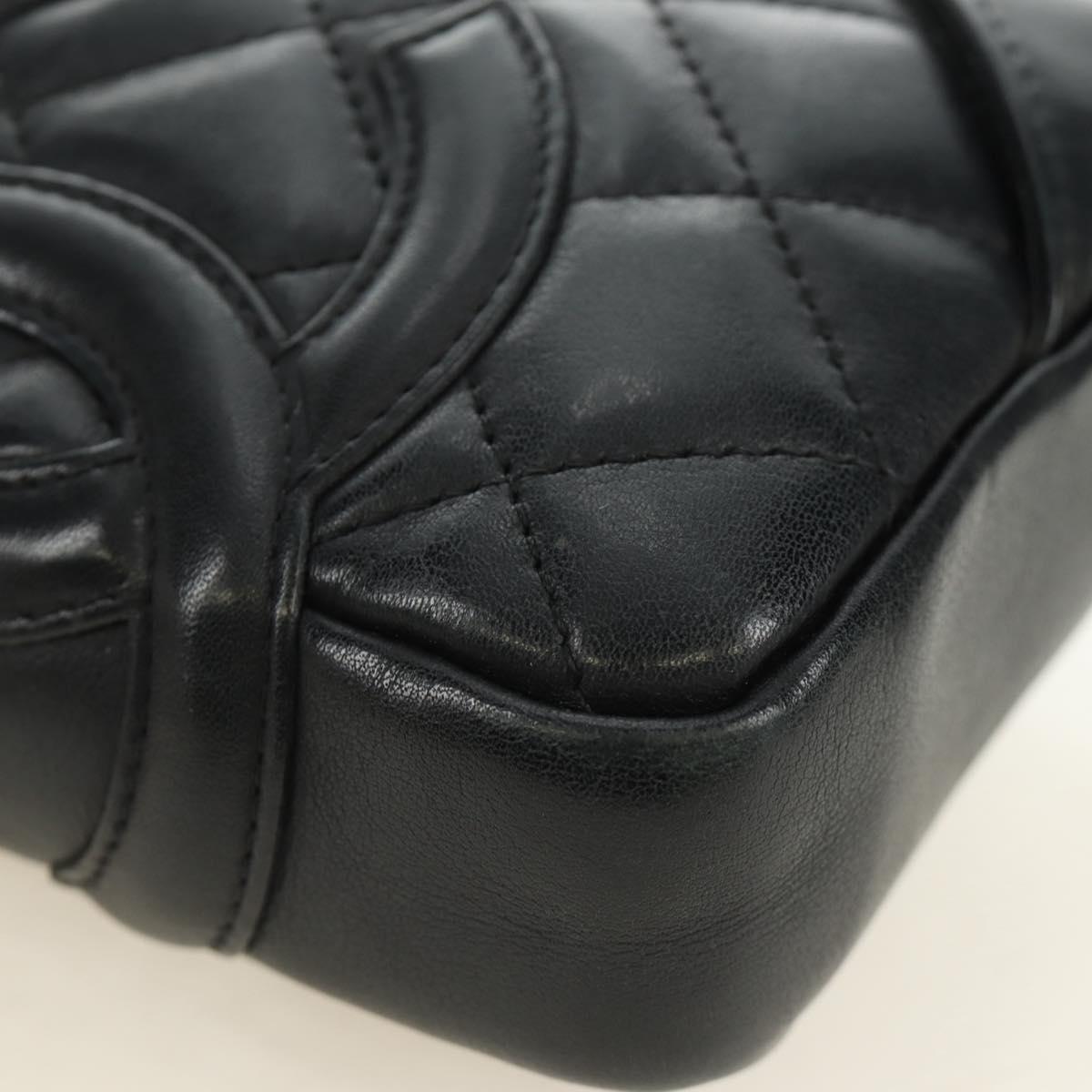 CHANEL Cambon Line Matelasse Shoulder Bag Leather Black Silver CC Auth 189797V
