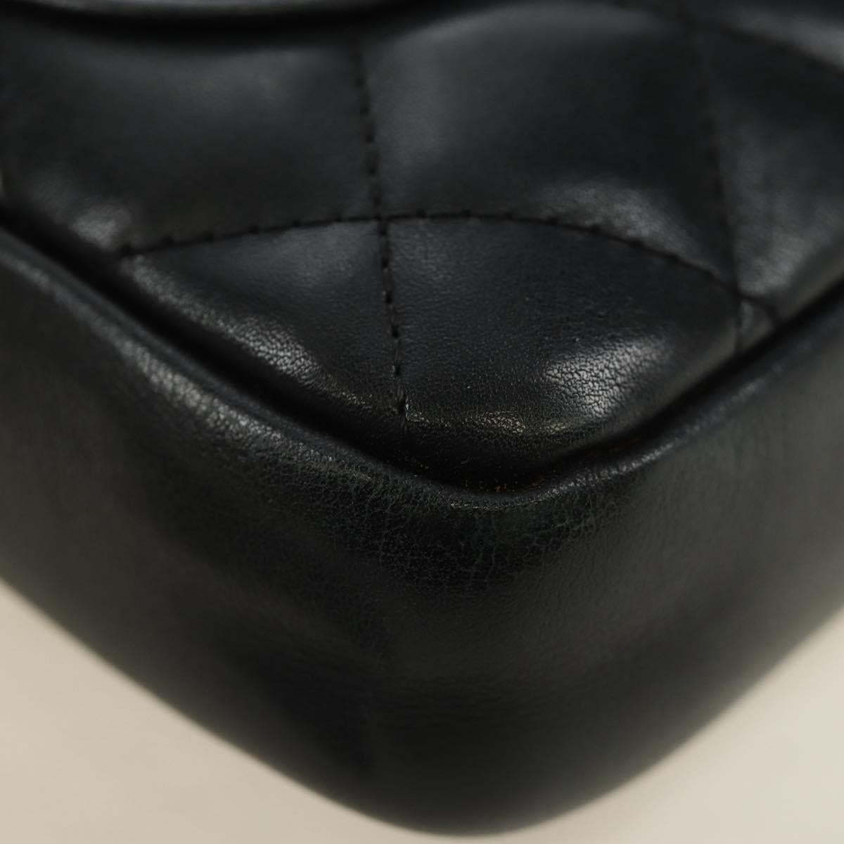 CHANEL Cambon Line Matelasse Shoulder Bag Leather Black Silver CC Auth 189797V