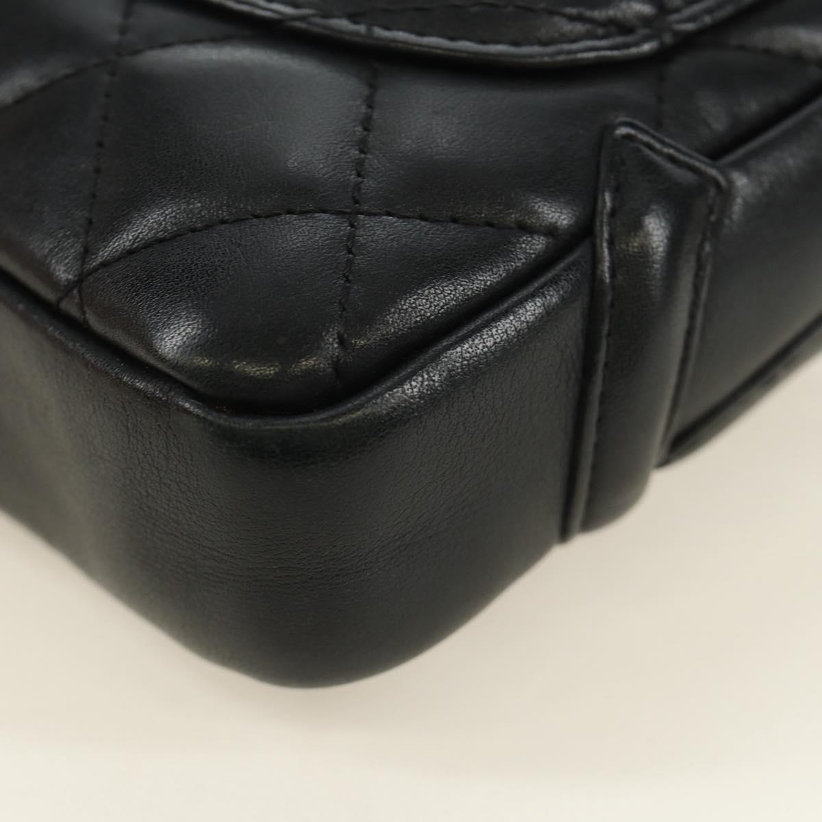 CHANEL Cambon Line Matelasse Shoulder Bag Leather Black Silver CC Auth 189797V