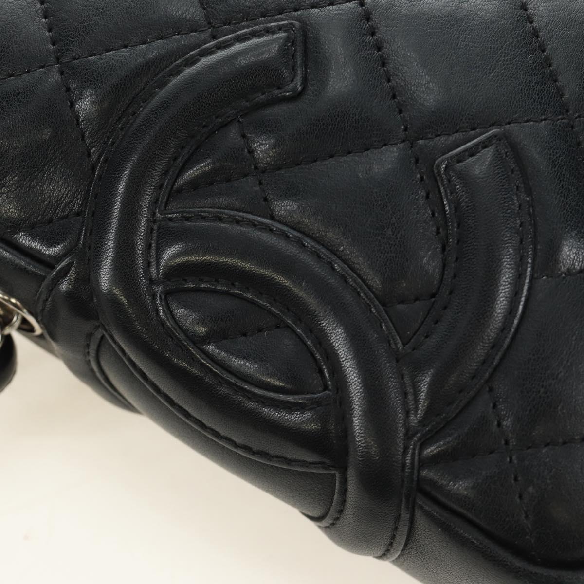 CHANEL Cambon Line Matelasse Shoulder Bag Leather Black Silver CC Auth 189797V