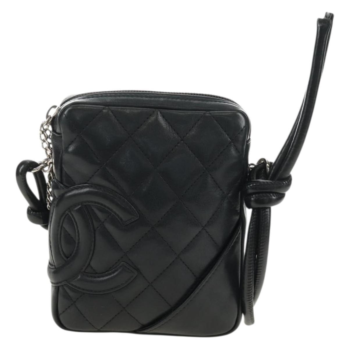 CHANEL Cambon Line Matelasse Shoulder Bag Leather Black Silver CC Auth 189797V