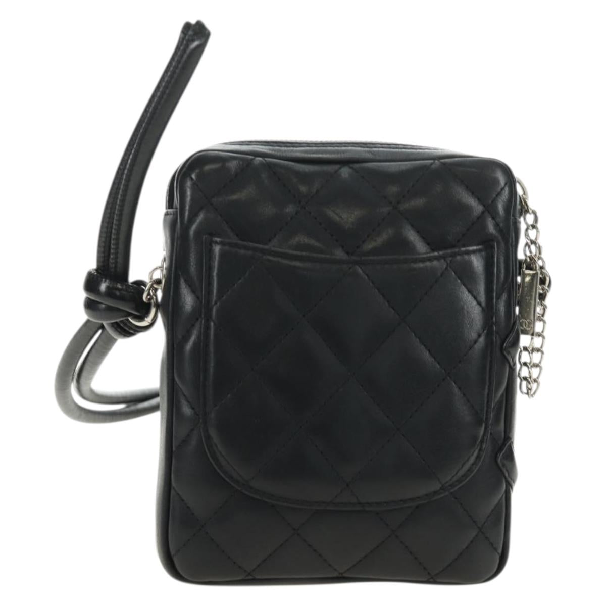 CHANEL Cambon Line Matelasse Shoulder Bag Leather Black Silver CC Auth 189797V