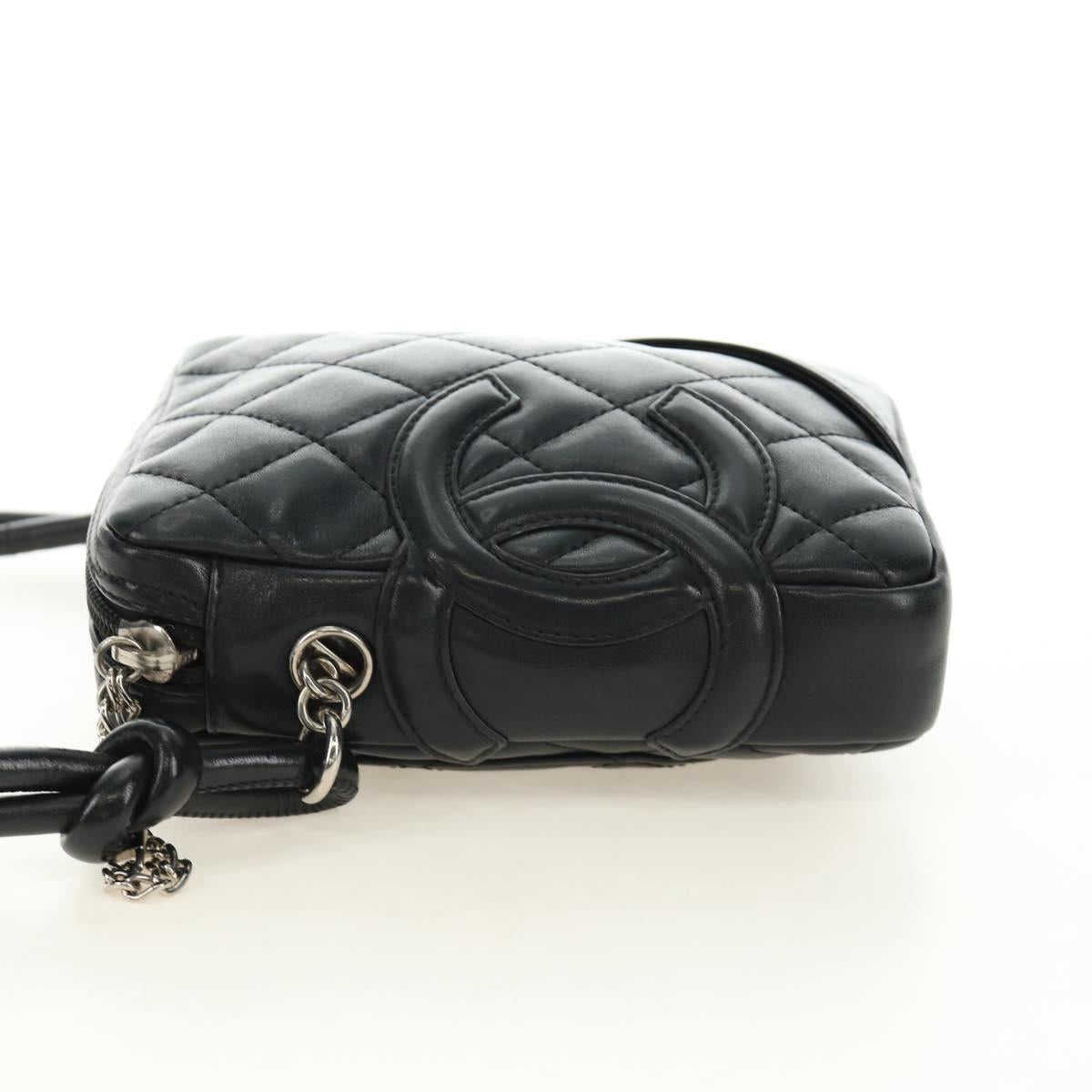 CHANEL Cambon Line Matelasse Shoulder Bag Leather Black Silver CC Auth 189797V