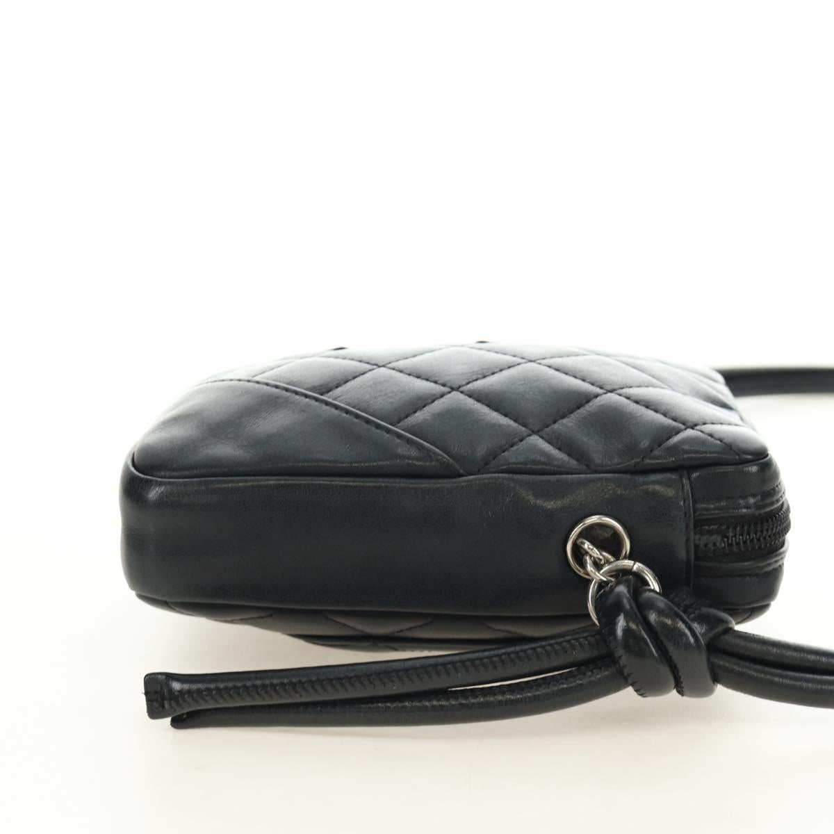 CHANEL Cambon Line Matelasse Shoulder Bag Leather Black Silver CC Auth 189797V