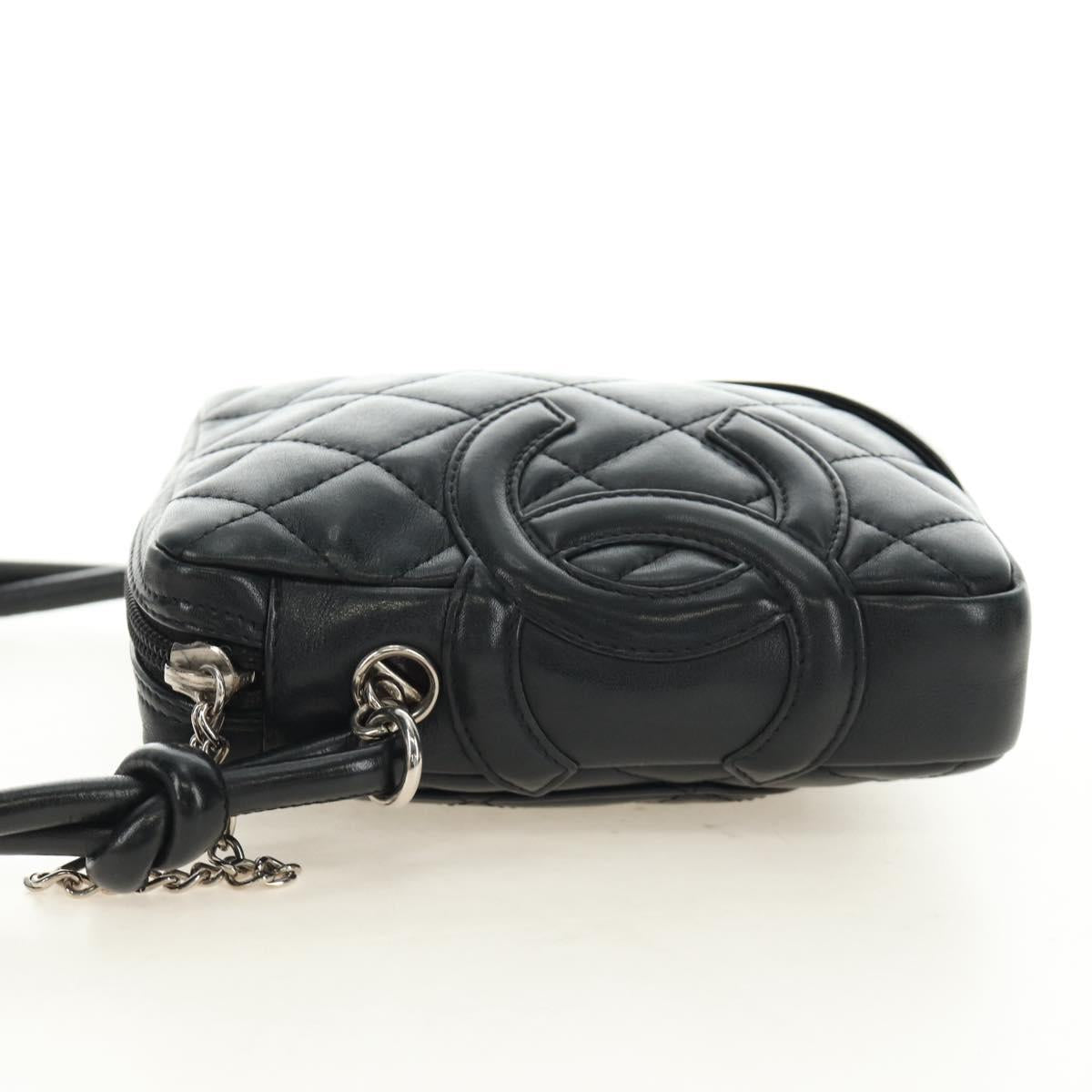 CHANEL Cambon Line Matelasse Shoulder Bag Leather Black Silver CC Auth 189797V