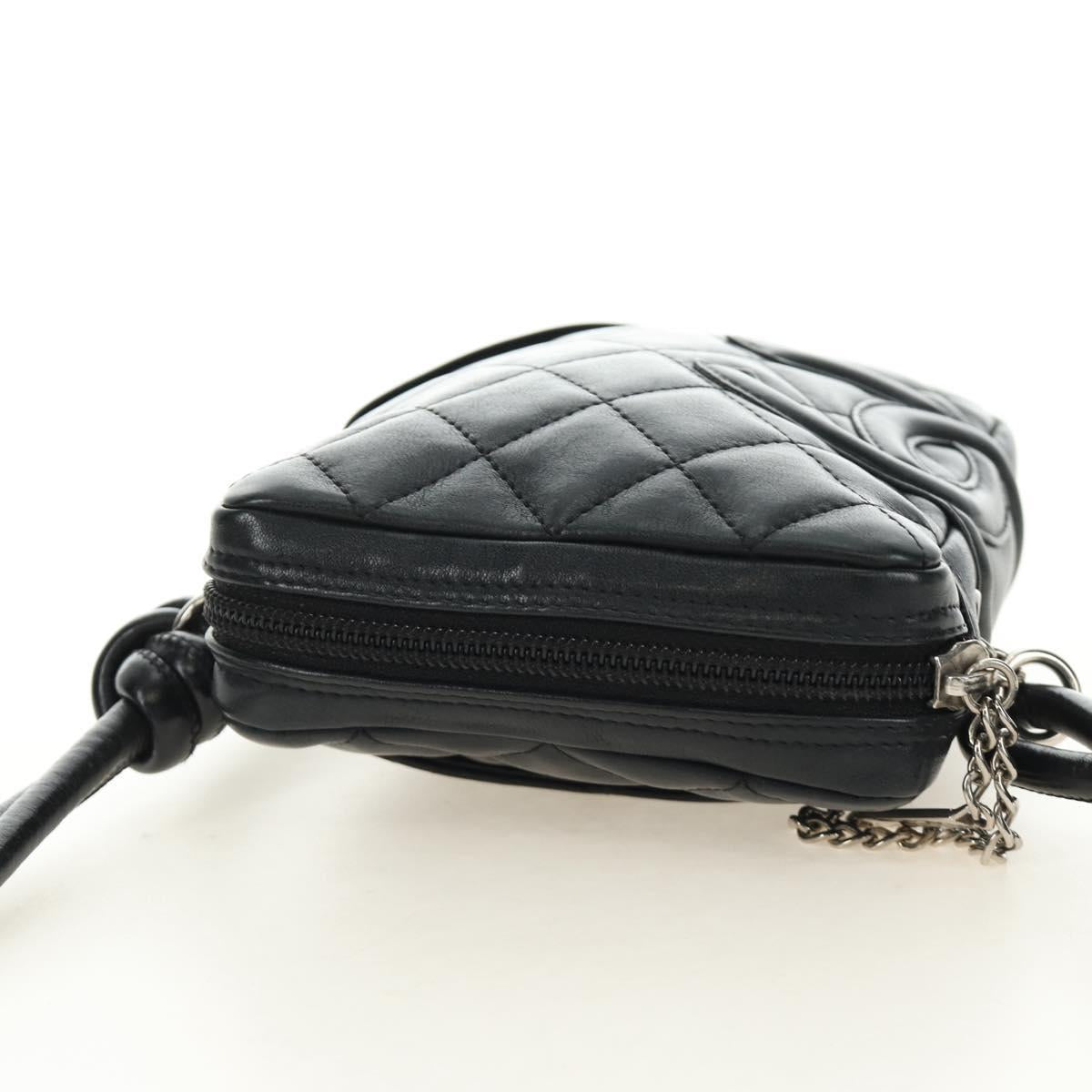 CHANEL Cambon Line Matelasse Shoulder Bag Leather Black Silver CC Auth 189797V