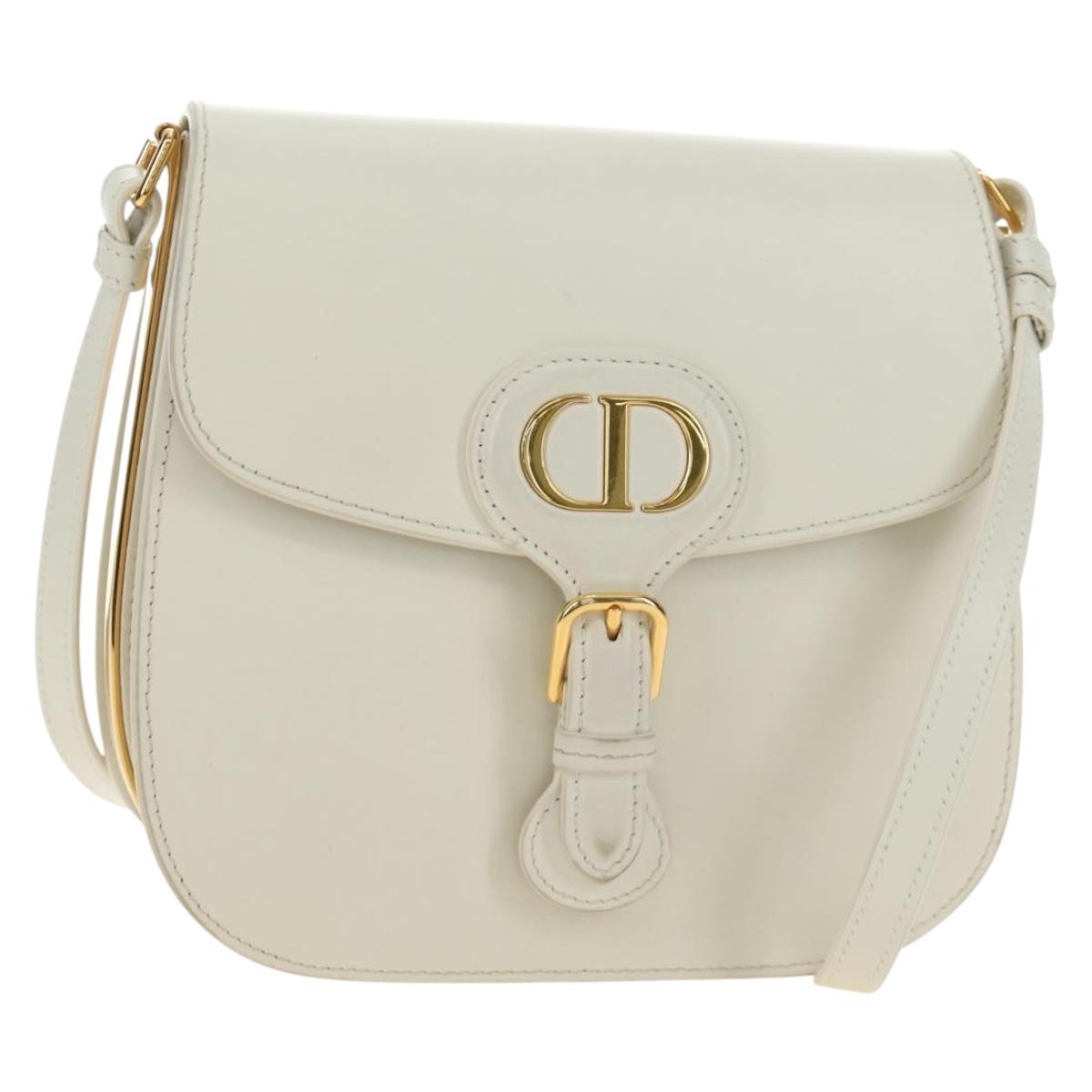 Christian Dior Bobby Shoulder Bag Leather White Gold Auth 189798M