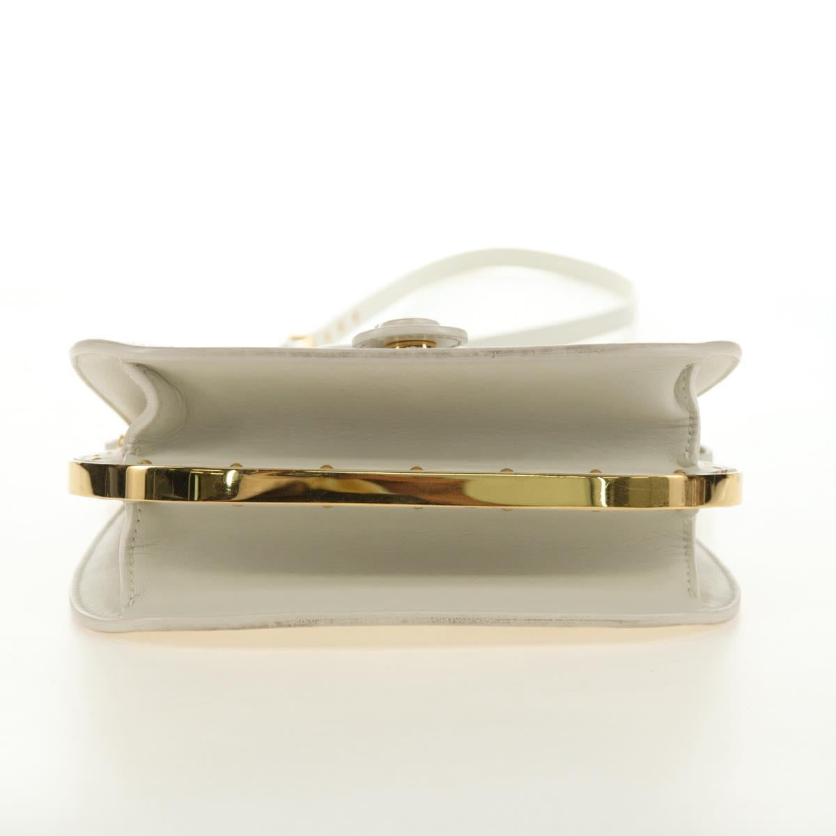 Christian Dior Bobby Shoulder Bag Leather White Gold Auth 189798M