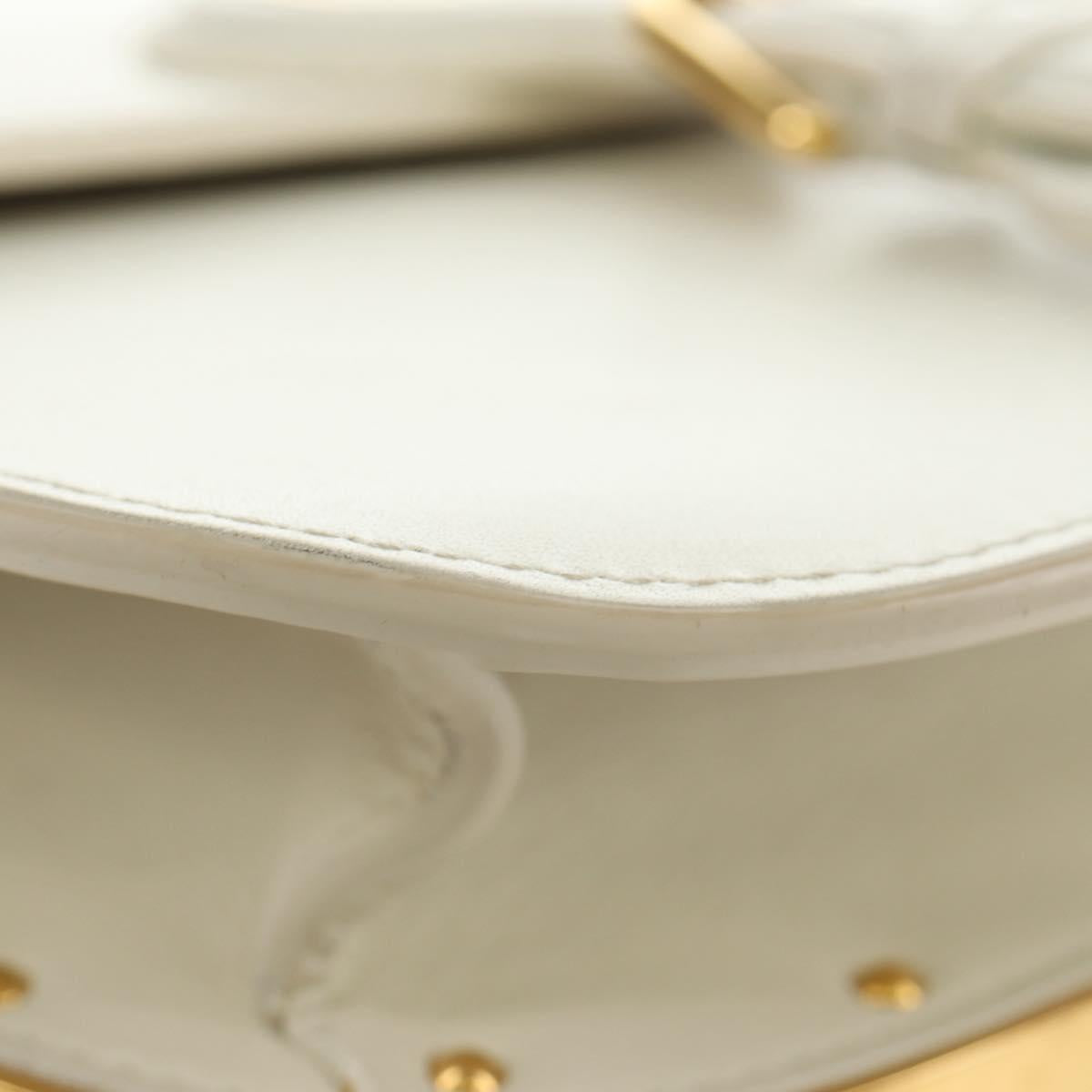 Christian Dior Bobby Shoulder Bag Leather White Gold Auth 189798M