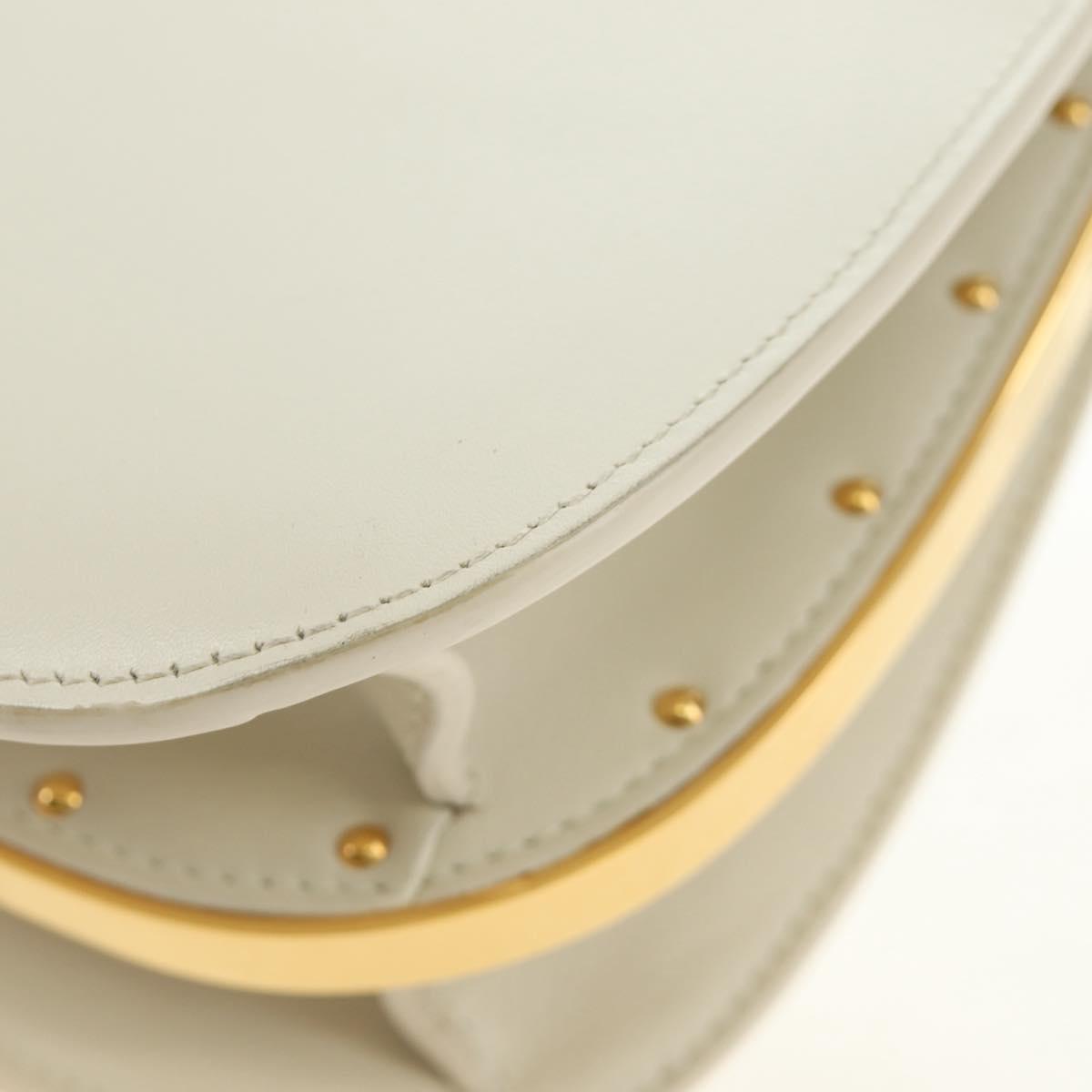 Christian Dior Bobby Shoulder Bag Leather White Gold Auth 189798M