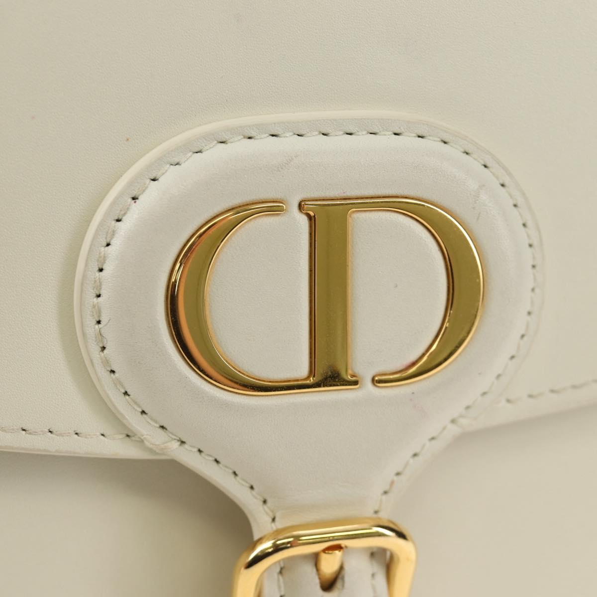Christian Dior Bobby Shoulder Bag Leather White Gold Auth 189798M
