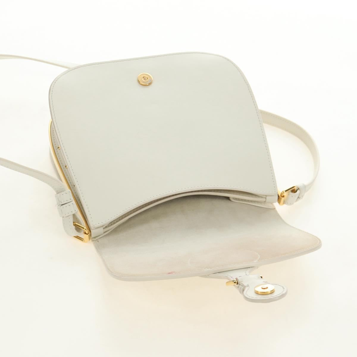 Christian Dior Bobby Shoulder Bag Leather White Gold Auth 189798M