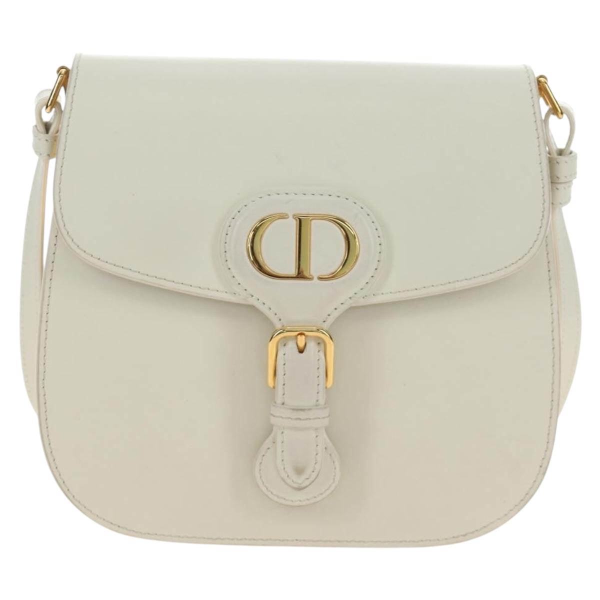 Christian Dior Bobby Shoulder Bag Leather White Gold Auth 189798M