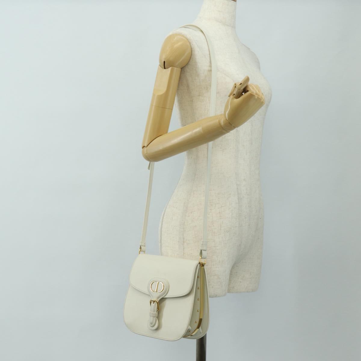 Christian Dior Bobby Shoulder Bag Leather White Gold Auth 189798M