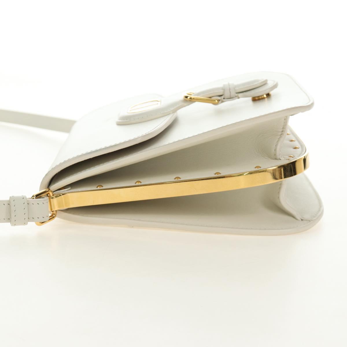 Christian Dior Bobby Shoulder Bag Leather White Gold Auth 189798M