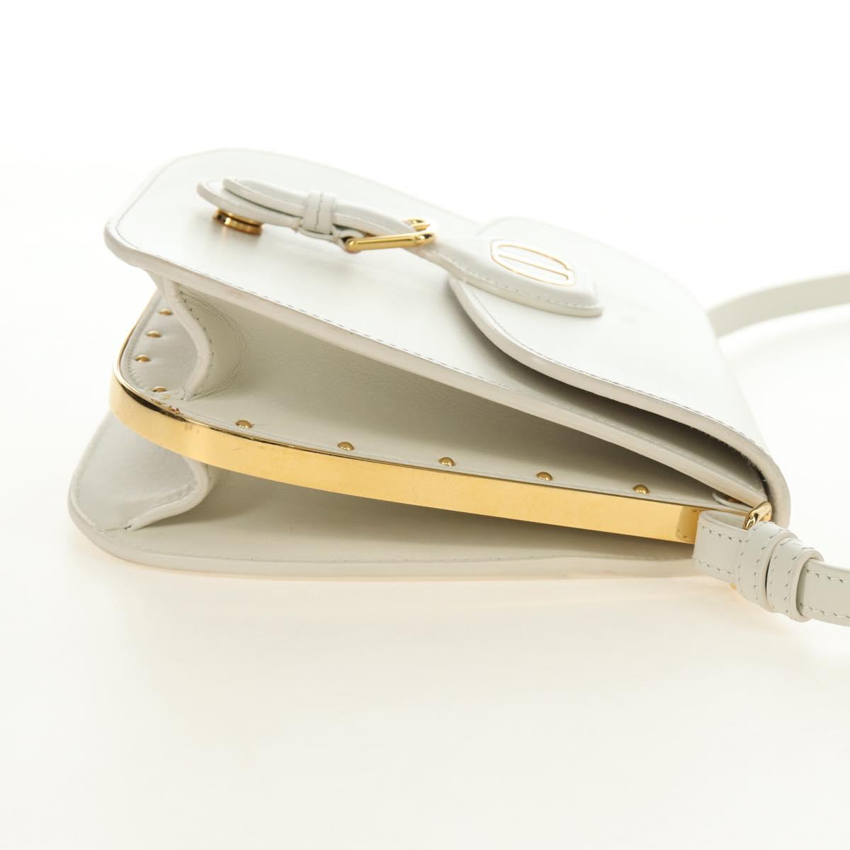 Christian Dior Bobby Shoulder Bag Leather White Gold Auth 189798M