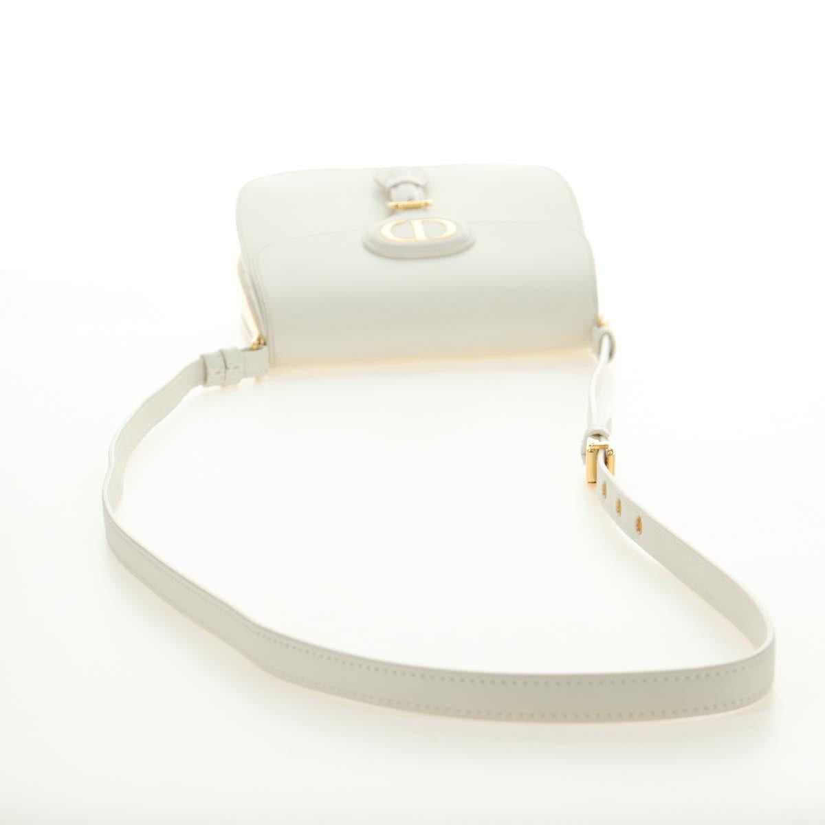 Christian Dior Bobby Shoulder Bag Leather White Gold Auth 189798M