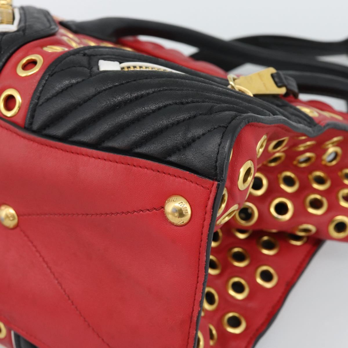 Miu Miu Hand Bag Leather 2way Red Gold Auth 189800A