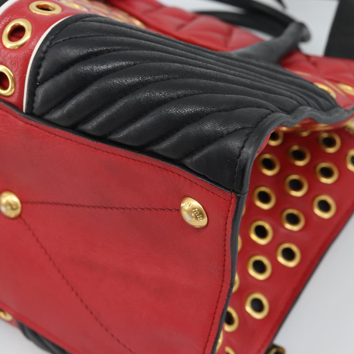 Miu Miu Hand Bag Leather 2way Red Gold Auth 189800A