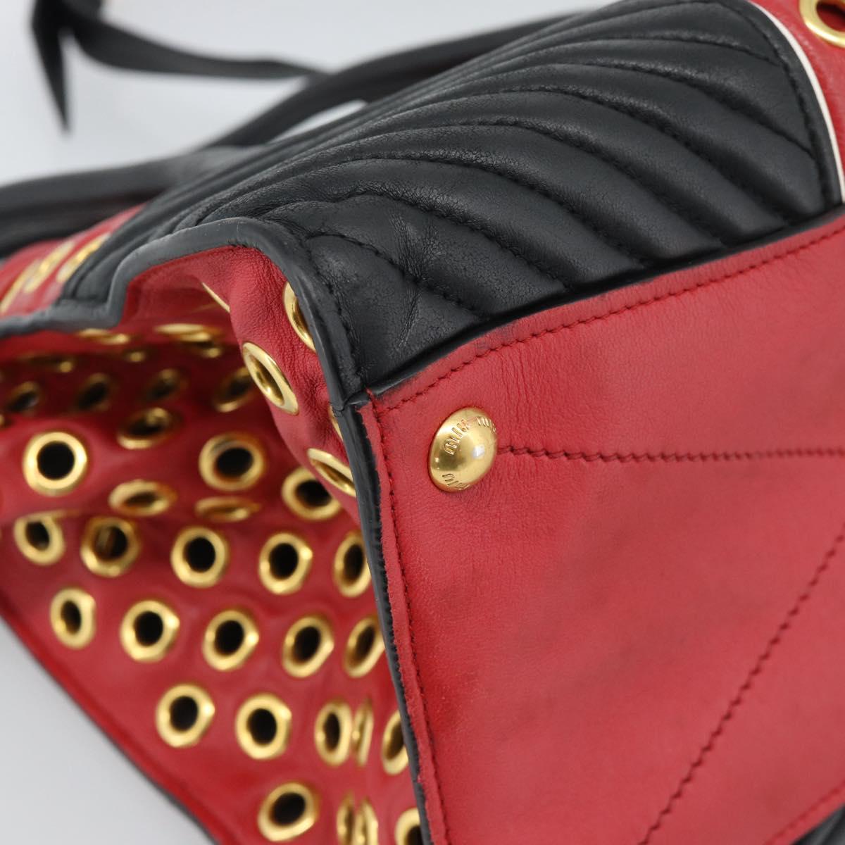 Miu Miu Hand Bag Leather 2way Red Gold Auth 189800A
