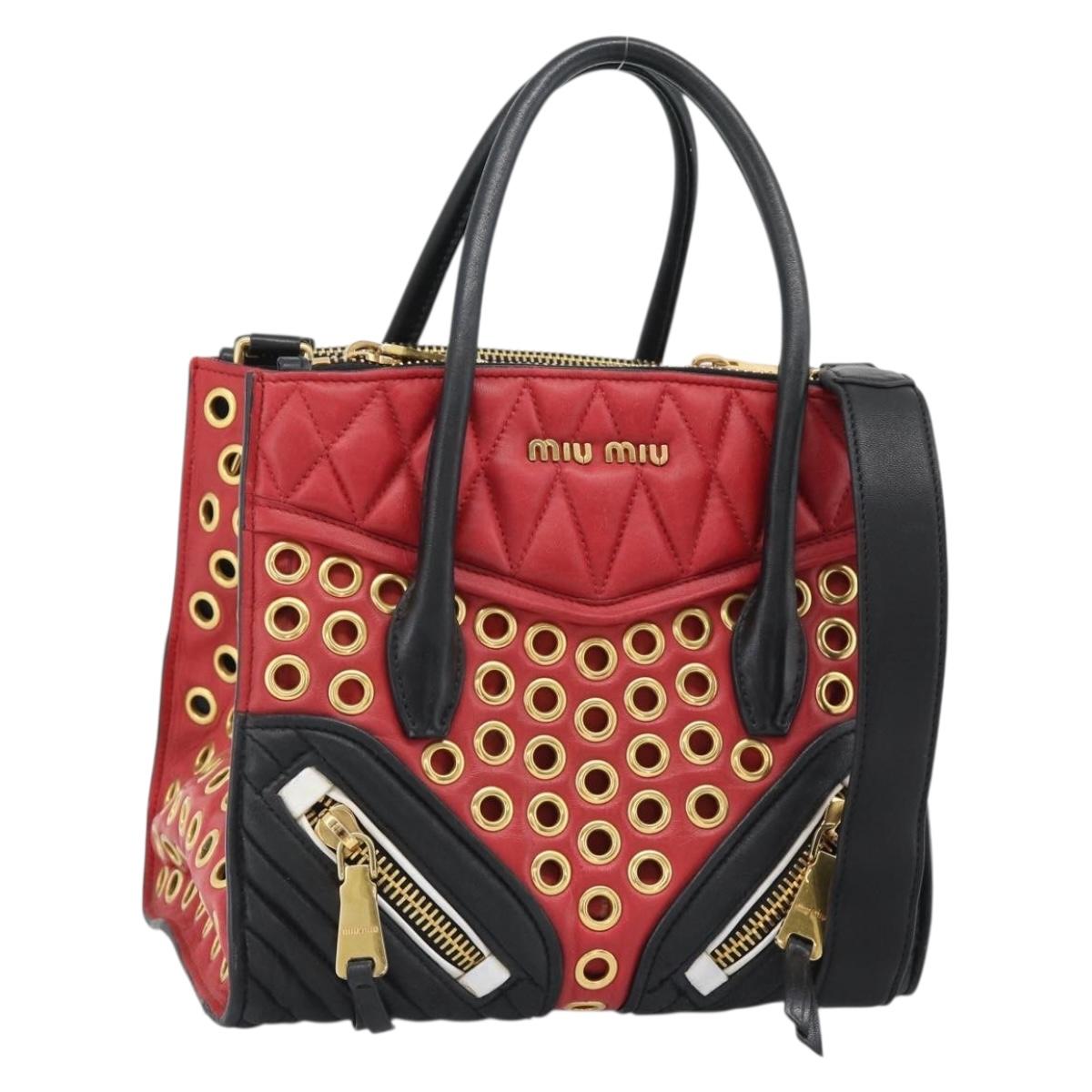 Miu Miu Hand Bag Leather 2way Red Gold Auth 189800A