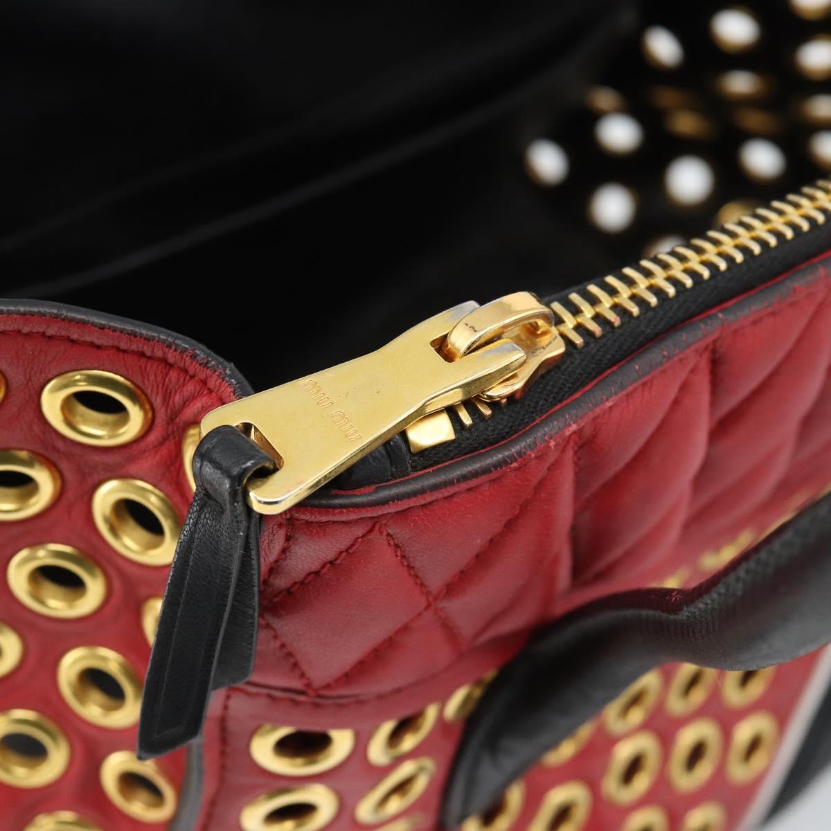 Miu Miu Hand Bag Leather 2way Red Gold Auth 189800A