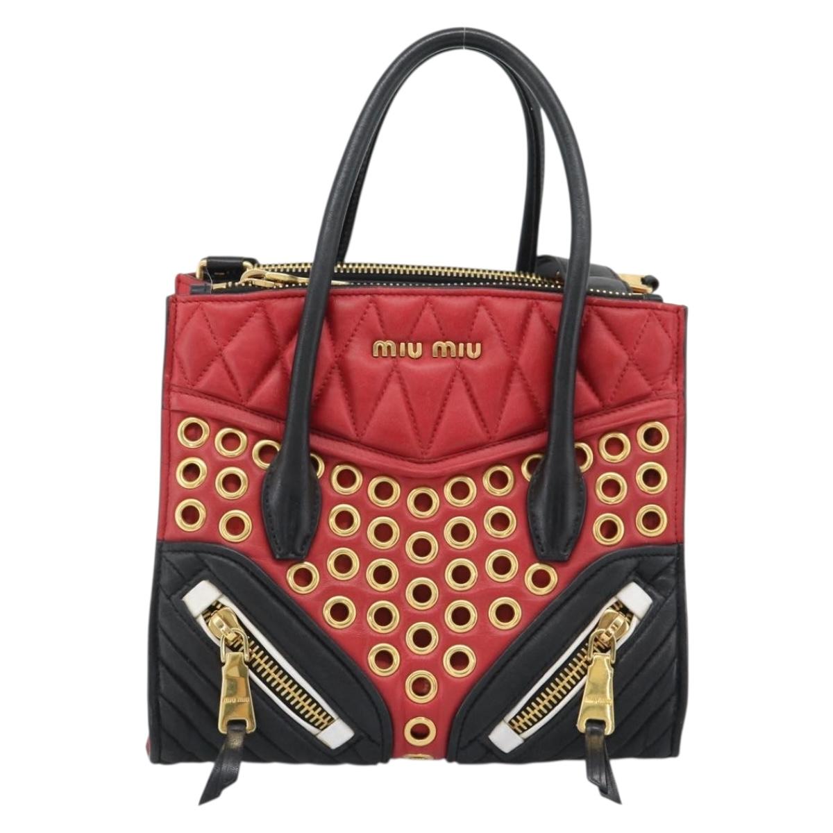 Miu Miu Hand Bag Leather 2way Red Gold Auth 189800A