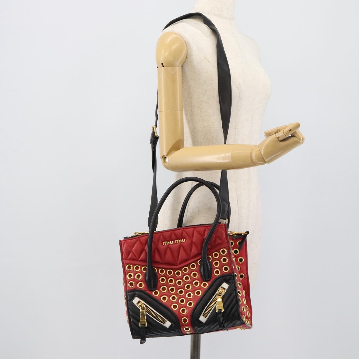 Miu Miu Hand Bag Leather 2way Red Gold Auth 189800A