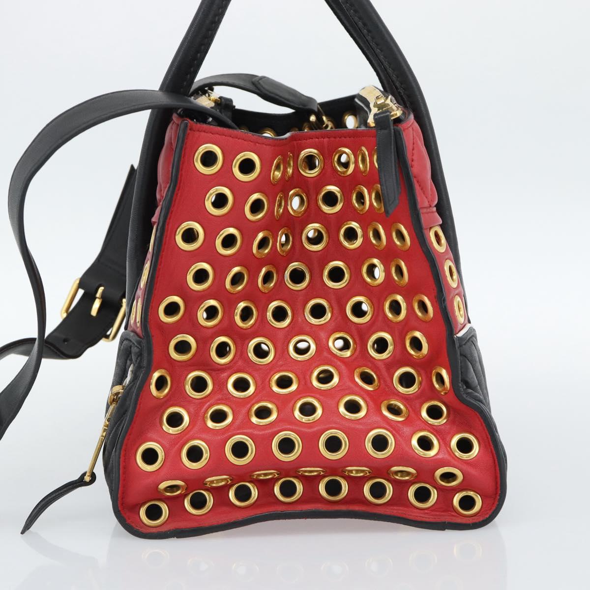 Miu Miu Hand Bag Leather 2way Red Gold Auth 189800A