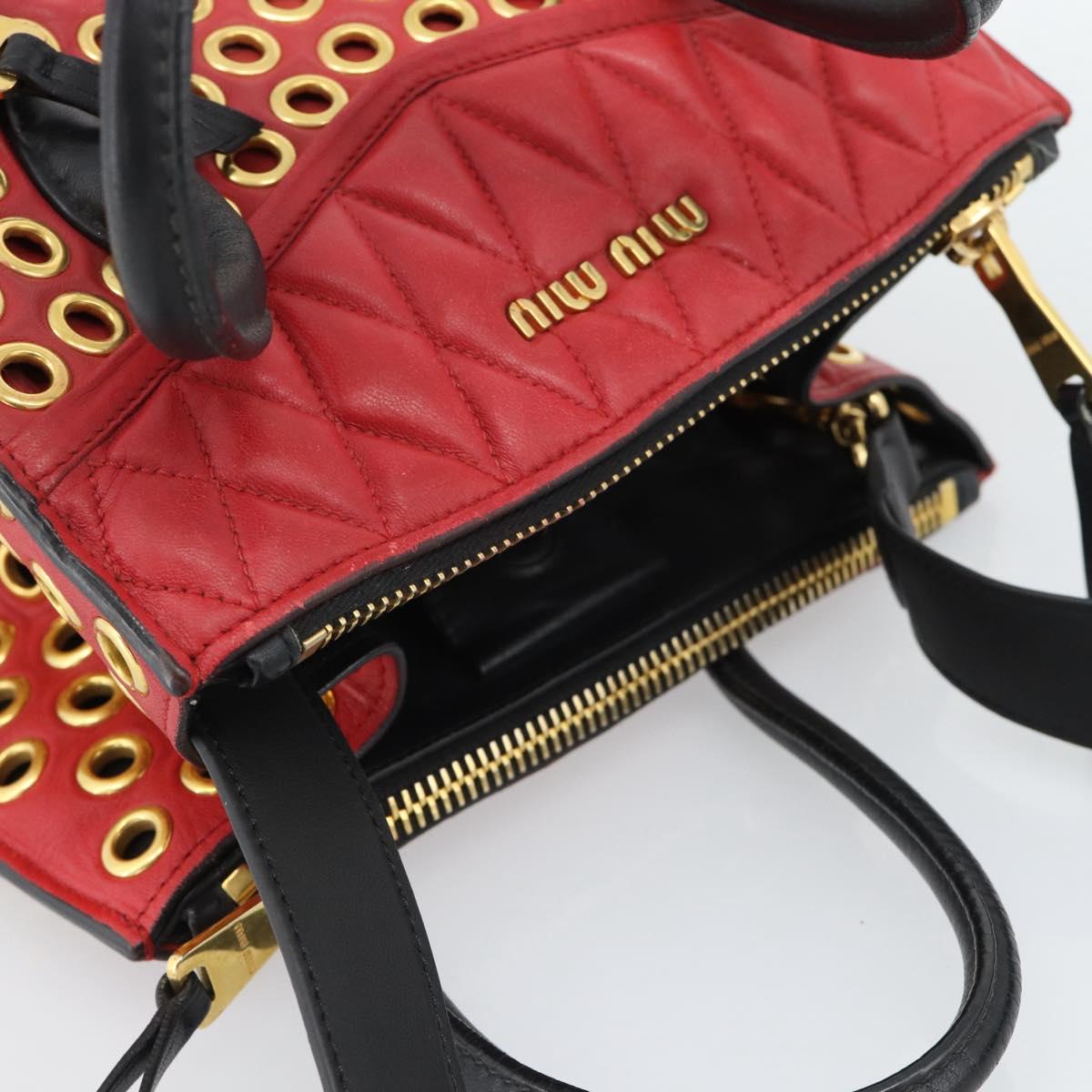 Miu Miu Hand Bag Leather 2way Red Gold Auth 189800A