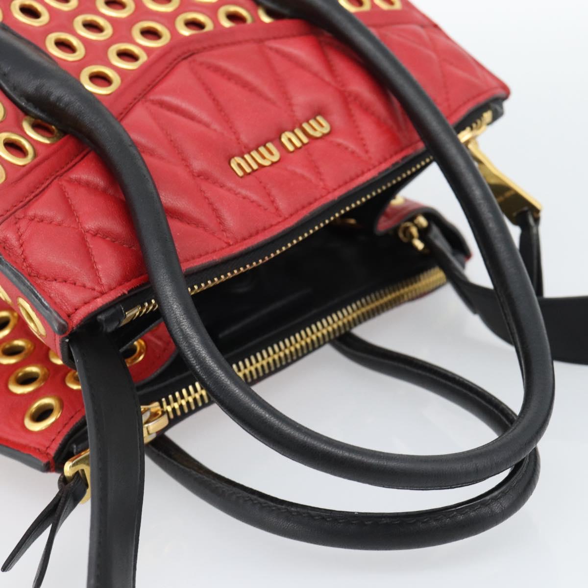 Miu Miu Hand Bag Leather 2way Red Gold Auth 189800A