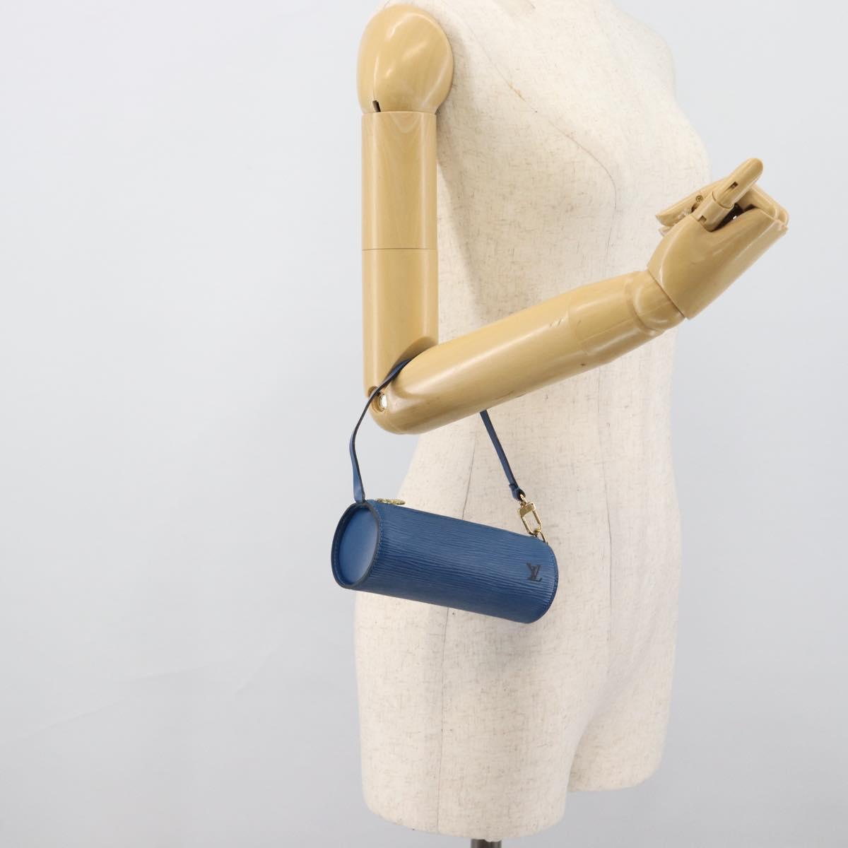 LOUIS VUITTON Epi Soufflot Pouch Blue LV Auth 189802