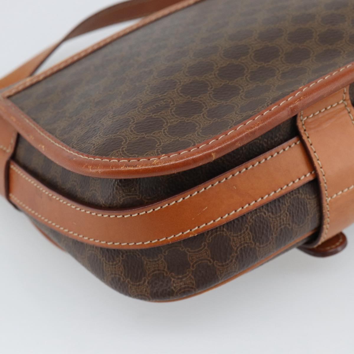 CELINE Macadam Canvas Shoulder Bag PVC Leather Brown Gold Auth 189803