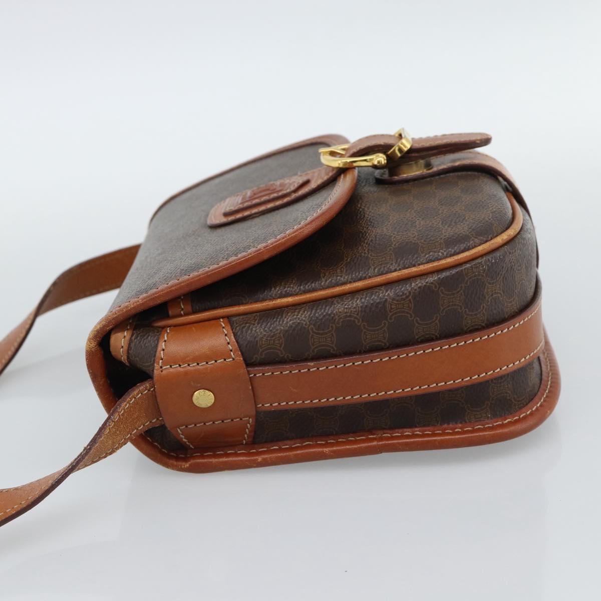 CELINE Macadam Canvas Shoulder Bag PVC Leather Brown Gold Auth 189803